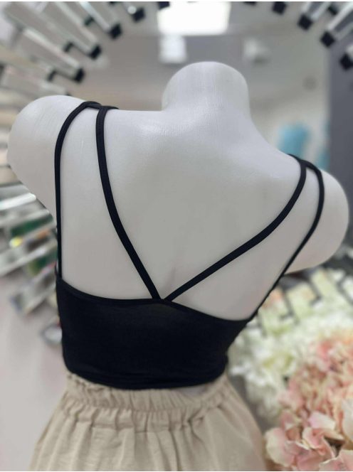 Rugalmas anyagú, mikroszálas, belevarrt, push up, szivacsbetétes, keresztpántos top. M/L és XL/XXL méretekben.