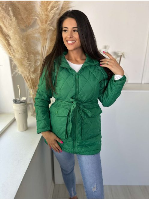 Bélelt, zsebes, kapucnis, megkötős, nem rugalmas, steppelt, vékony, átmeneti kabát. A Modell S méretet visel. (S-2XL méretekben.)