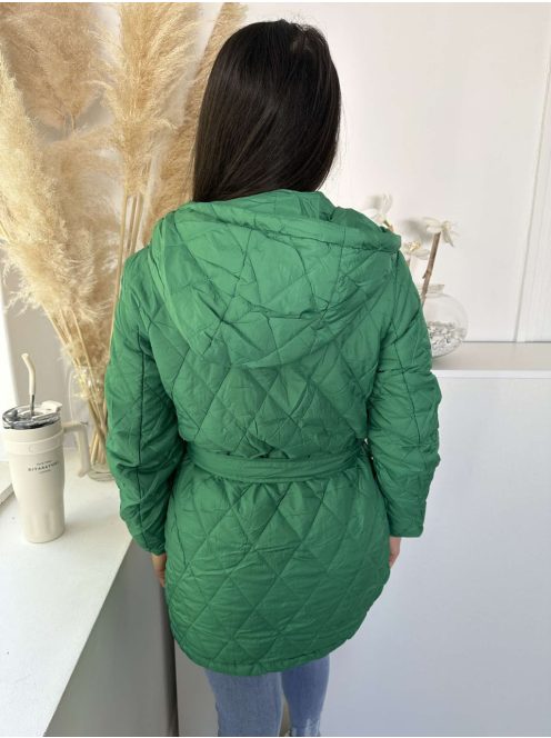 Bélelt, zsebes, kapucnis, megkötős, nem rugalmas, steppelt, vékony, átmeneti kabát. A Modell S méretet visel. (S-2XL méretekben.)